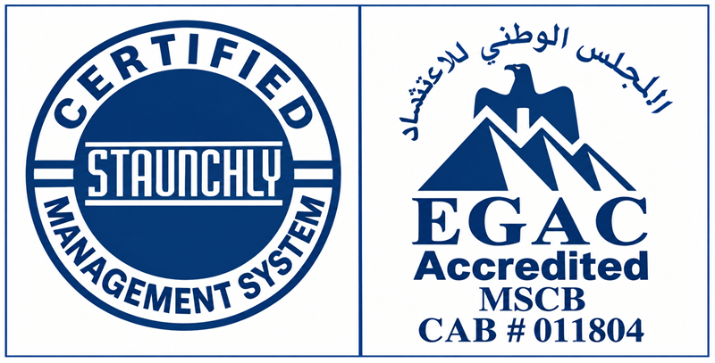 Staunchly Certified Management System and EGAC Accredited MSCB CAB # 011804 certification marks